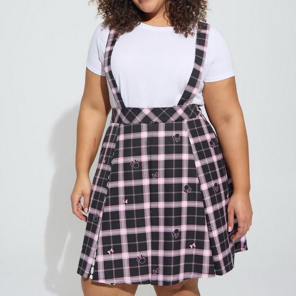Torrid x Disney Minnie Mouse Pink & Black Plaid Skirtall Jumper Dress 3X 22 24 - Picture 10 of 15